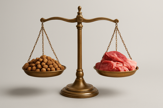 Kibble And Raw Dog Food On Scale